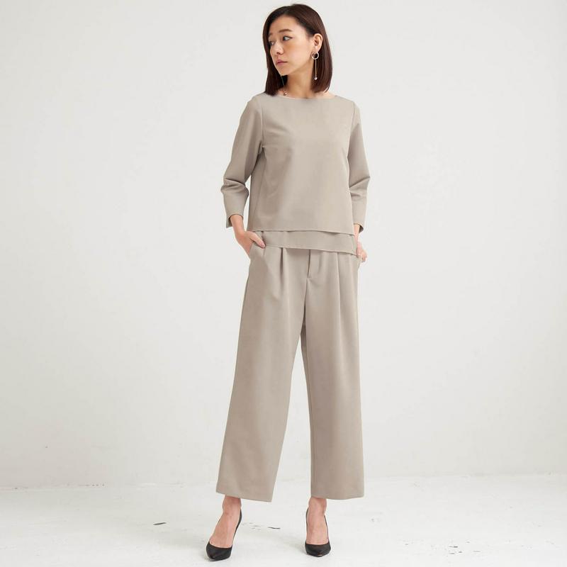 【まとめ買い対象でお得】ストレッチダブルクロス異素材使いブラウス【セットアップ可】