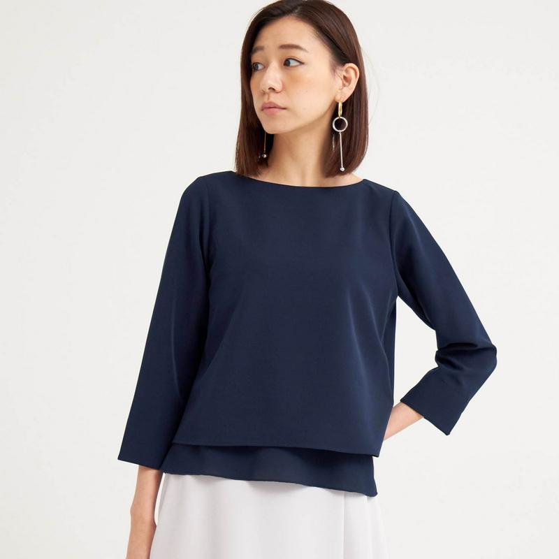 【まとめ買い対象でお得】ストレッチダブルクロス異素材使いブラウス【セットアップ可】