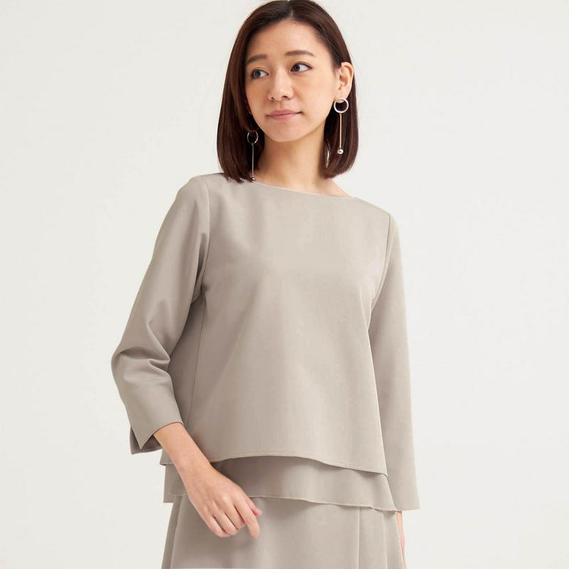 【まとめ買い対象でお得】ストレッチダブルクロス異素材使いブラウス【セットアップ可】