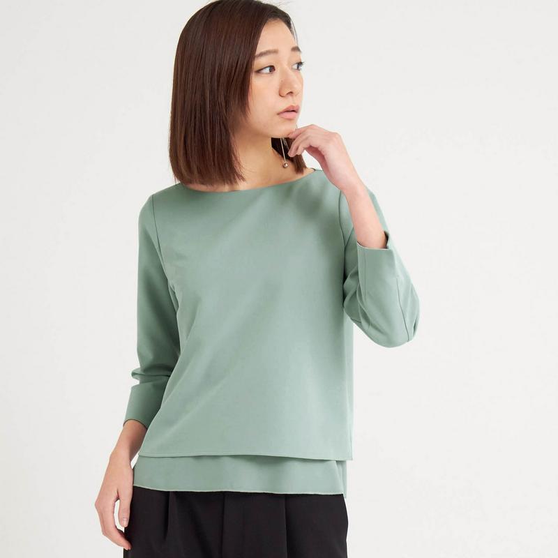 【まとめ買い対象でお得】ストレッチダブルクロス異素材使いブラウス【セットアップ可】