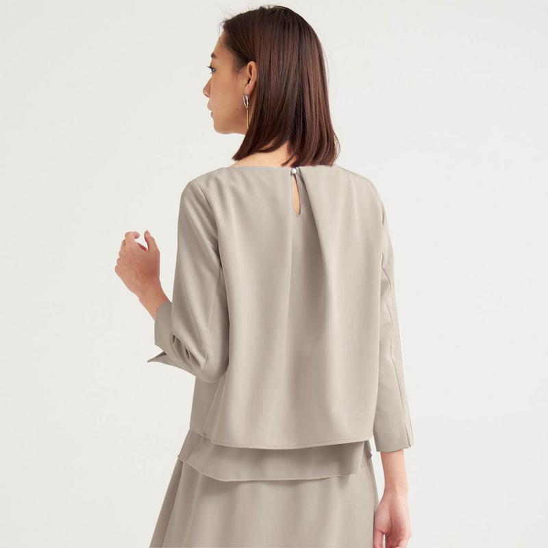 【まとめ買い対象でお得】ストレッチダブルクロス異素材使いブラウス【セットアップ可】