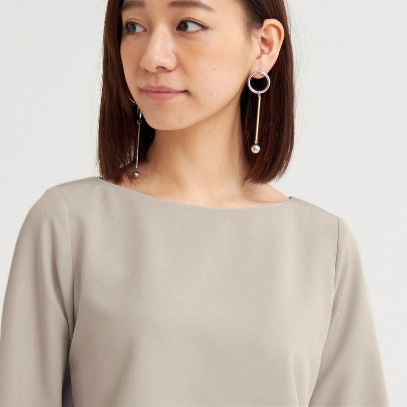【まとめ買い対象でお得】ストレッチダブルクロス異素材使いブラウス【セットアップ可】