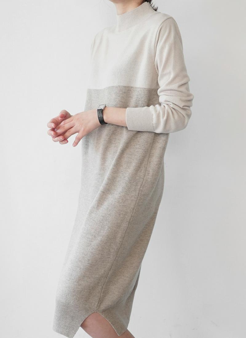 カラーブロックニットワンピース