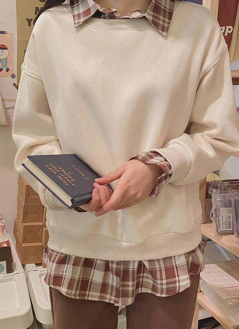 裏起毛チェックレイヤードスウェット