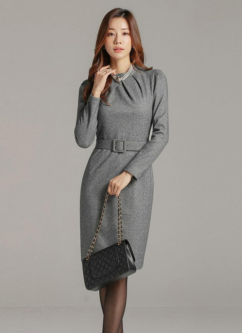 タックネックヘリンボーンワンピース