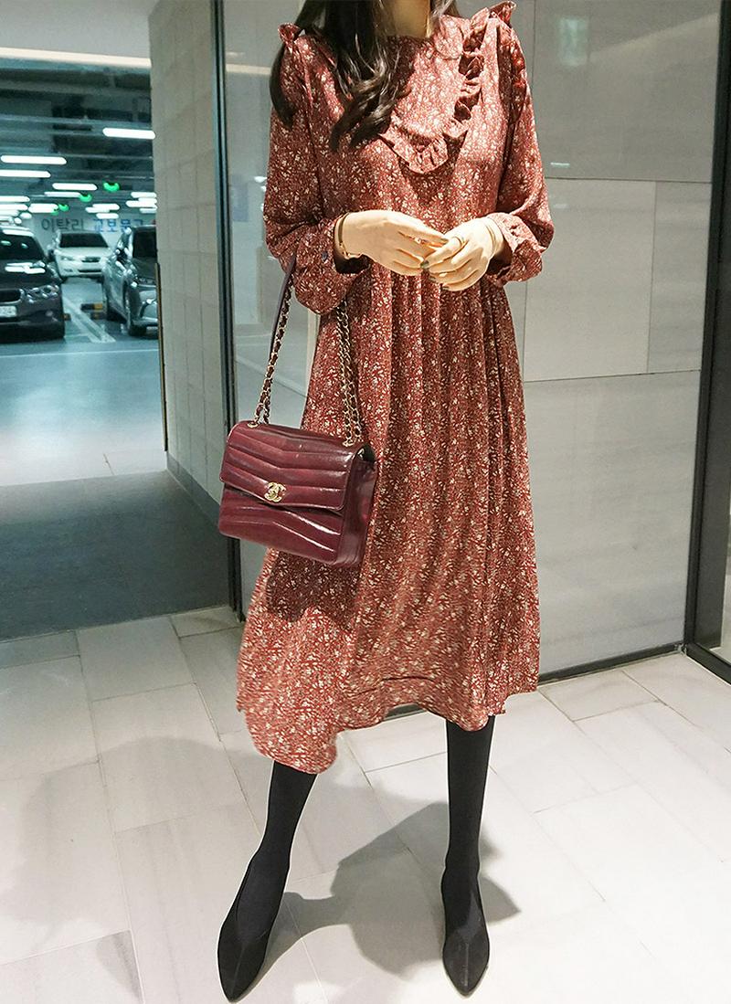 フリルVラインパターンワンピース