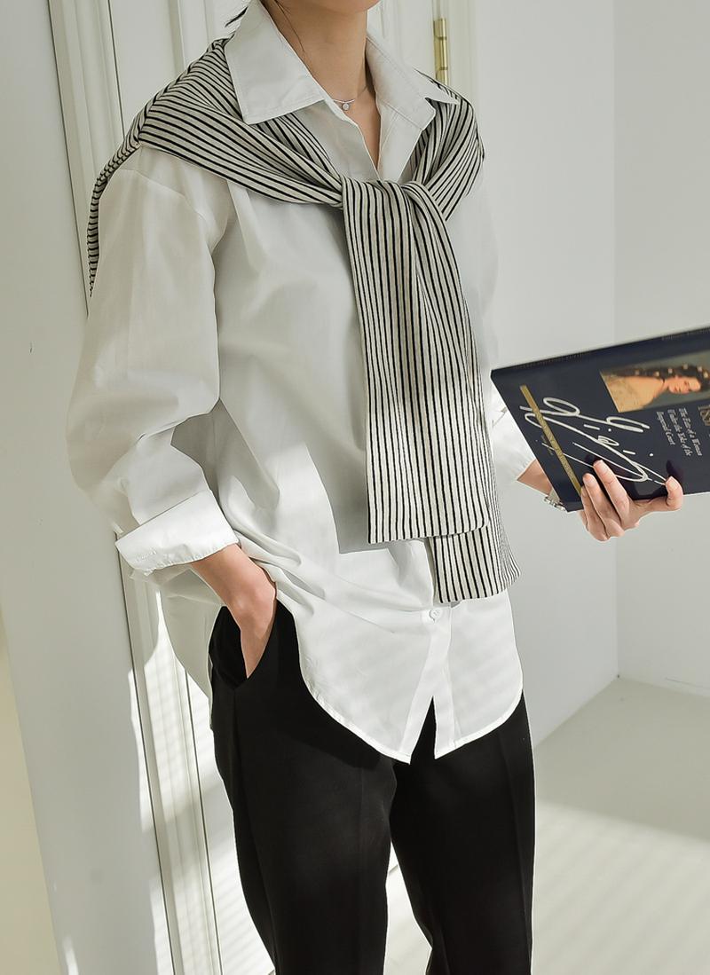 ストライプ柄ショール付シャツ