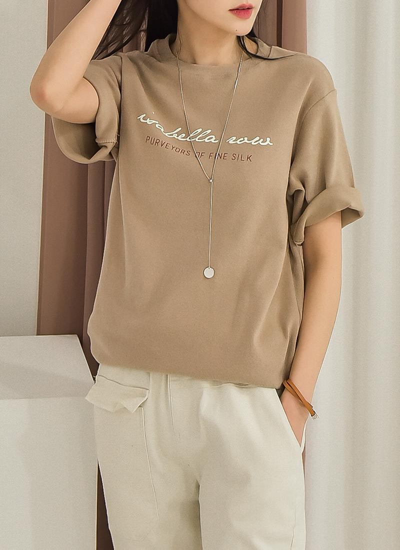 半袖レタリングピーチ起毛Tシャツ