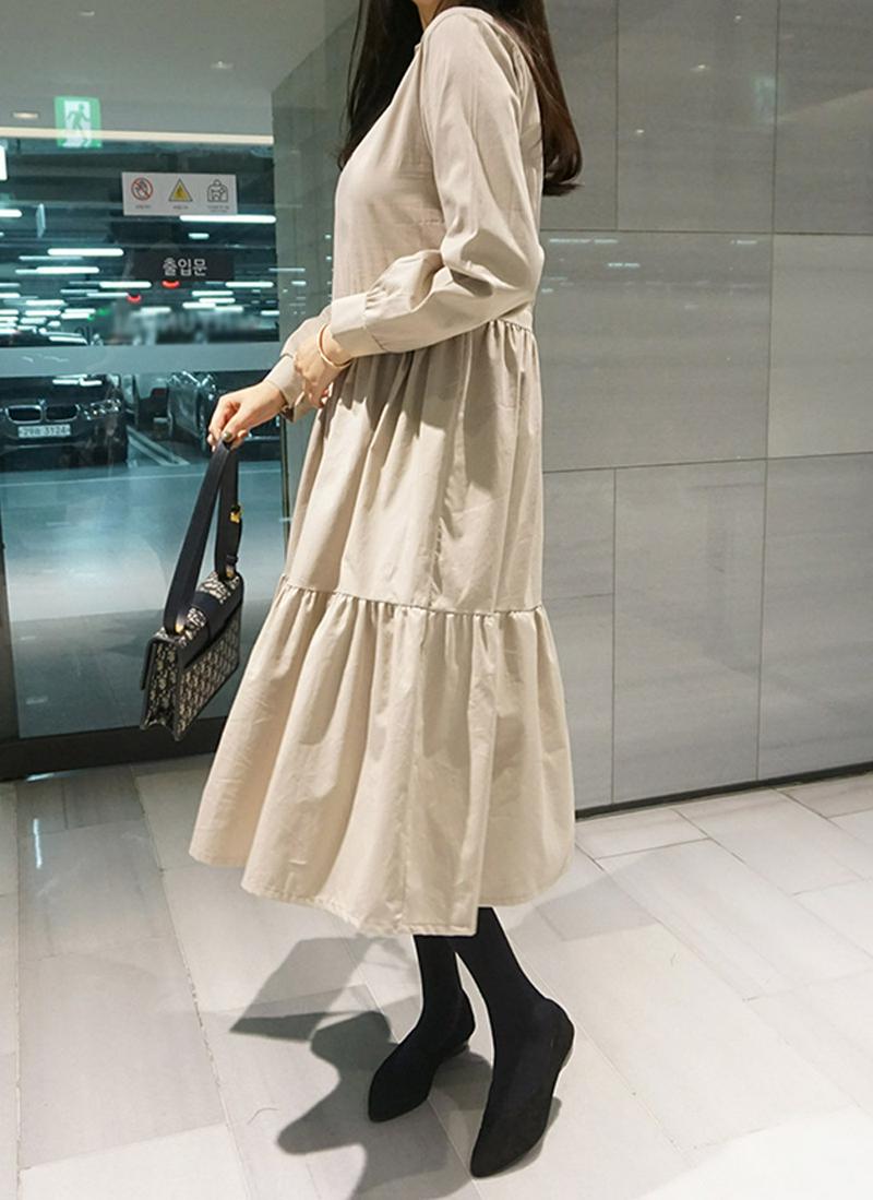 開襟ロングティアードワンピース