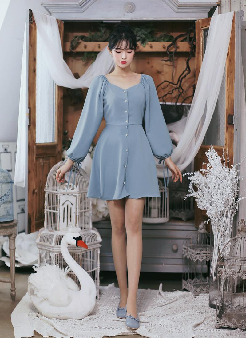 ギャザーネックストラップワンピース