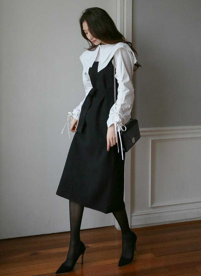 ウール混バックジップワンピース