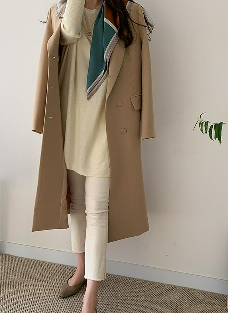 ダブルボタンロング丈ジャケット(ベージュ)