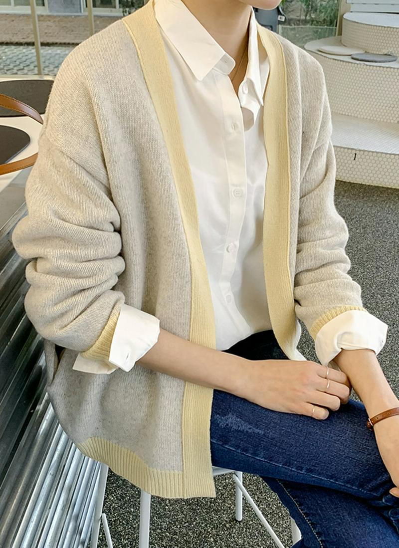 配色オープンニットカーディガン