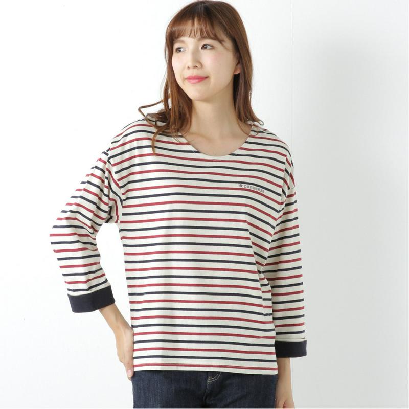 コンバース袖配色クルーネックＴシャツ（ボーダー・無地）
