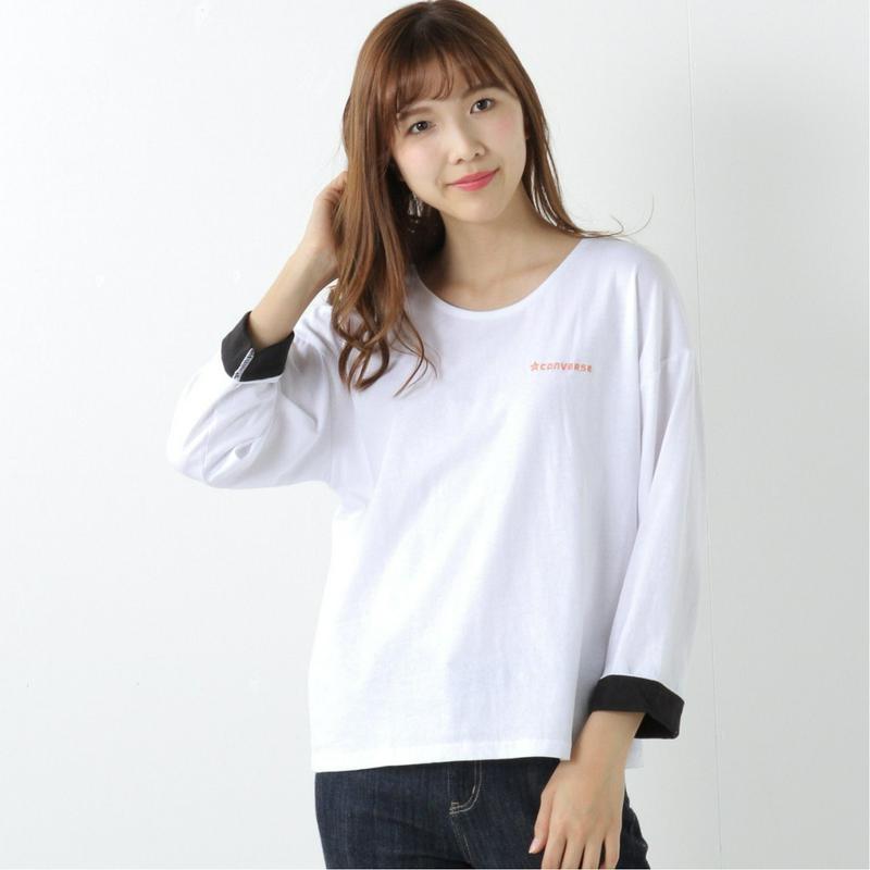 コンバース袖配色クルーネックＴシャツ（ボーダー・無地）