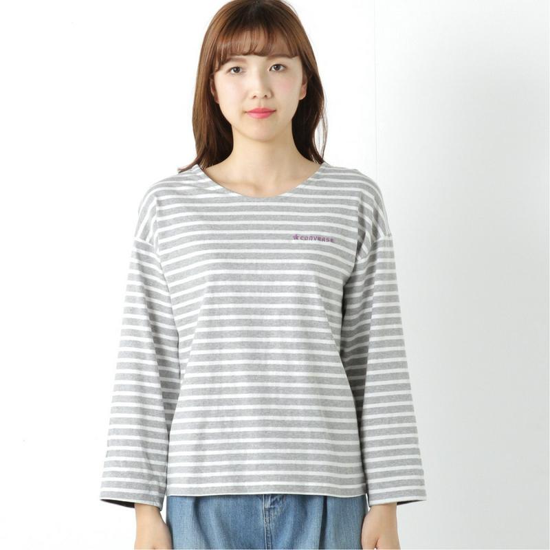 コンバース袖配色クルーネックＴシャツ（ボーダー・無地）