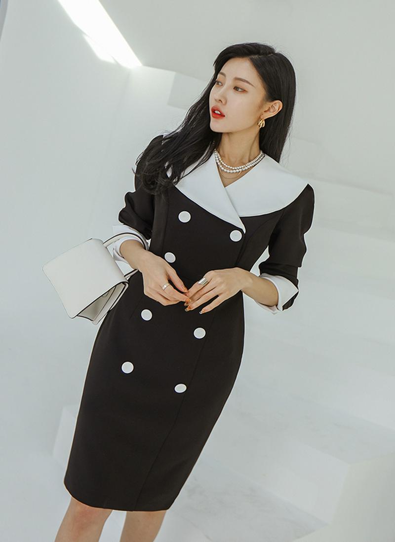 ビッグカラー配色ワンピース