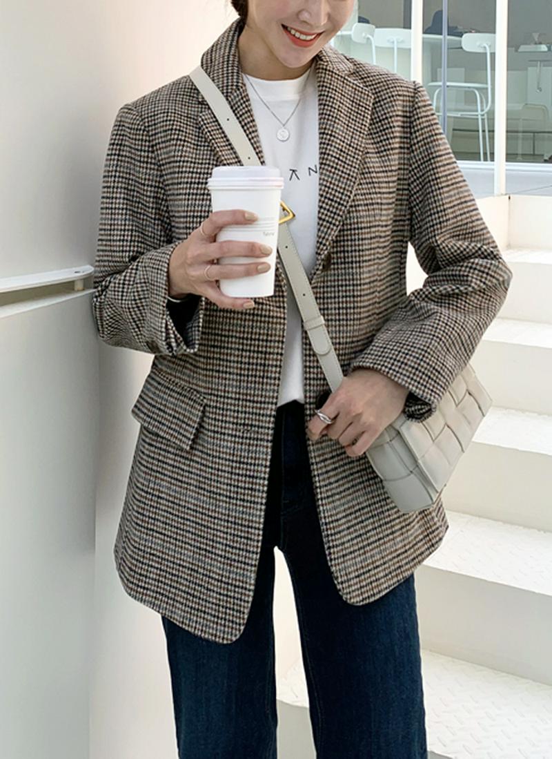 ウール混チェックシングルジャケット