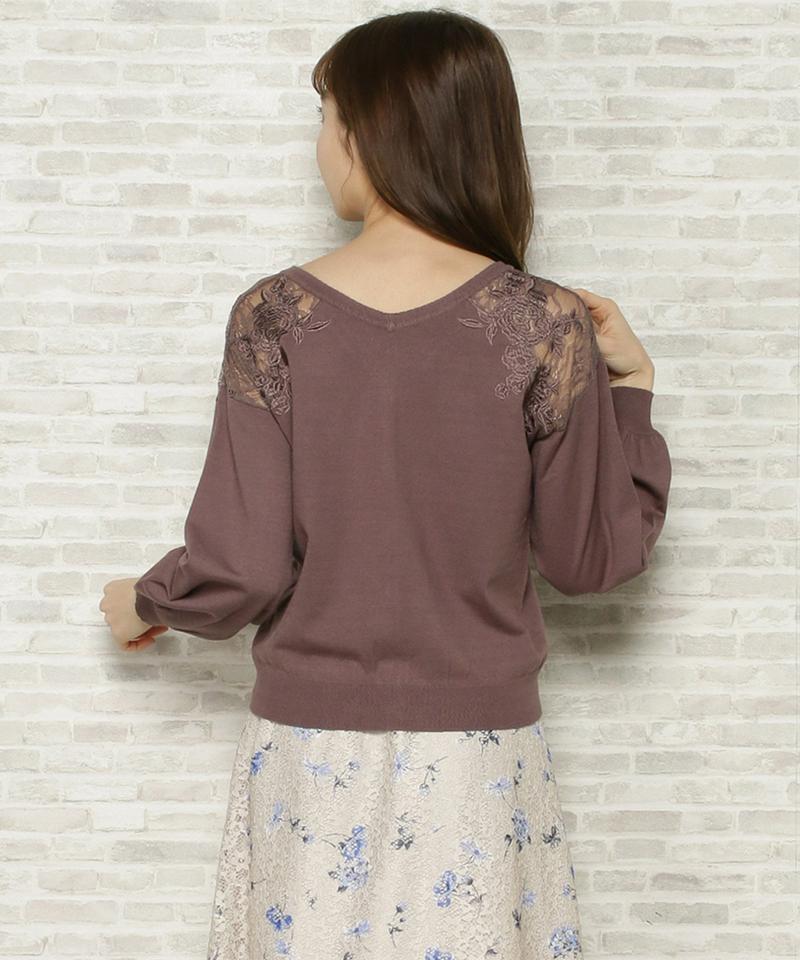 レース刺繍2WAYニット