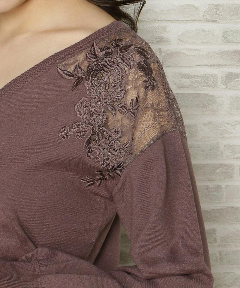 レース刺繍2WAYニット