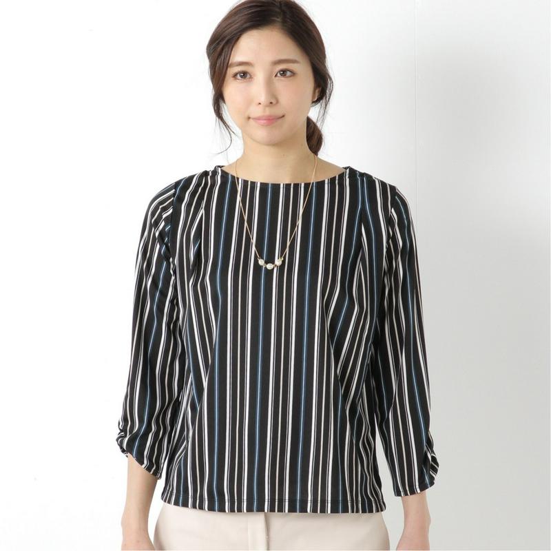 ネックレス付◎袖ツイスト肩タックストライププルオーバー（ジボール/GIVORS）