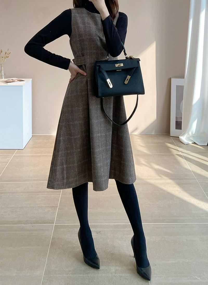 サイドストラップチェックワンピース