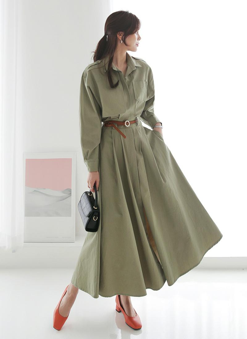 ストラップ付タックフレアワンピース・全2色