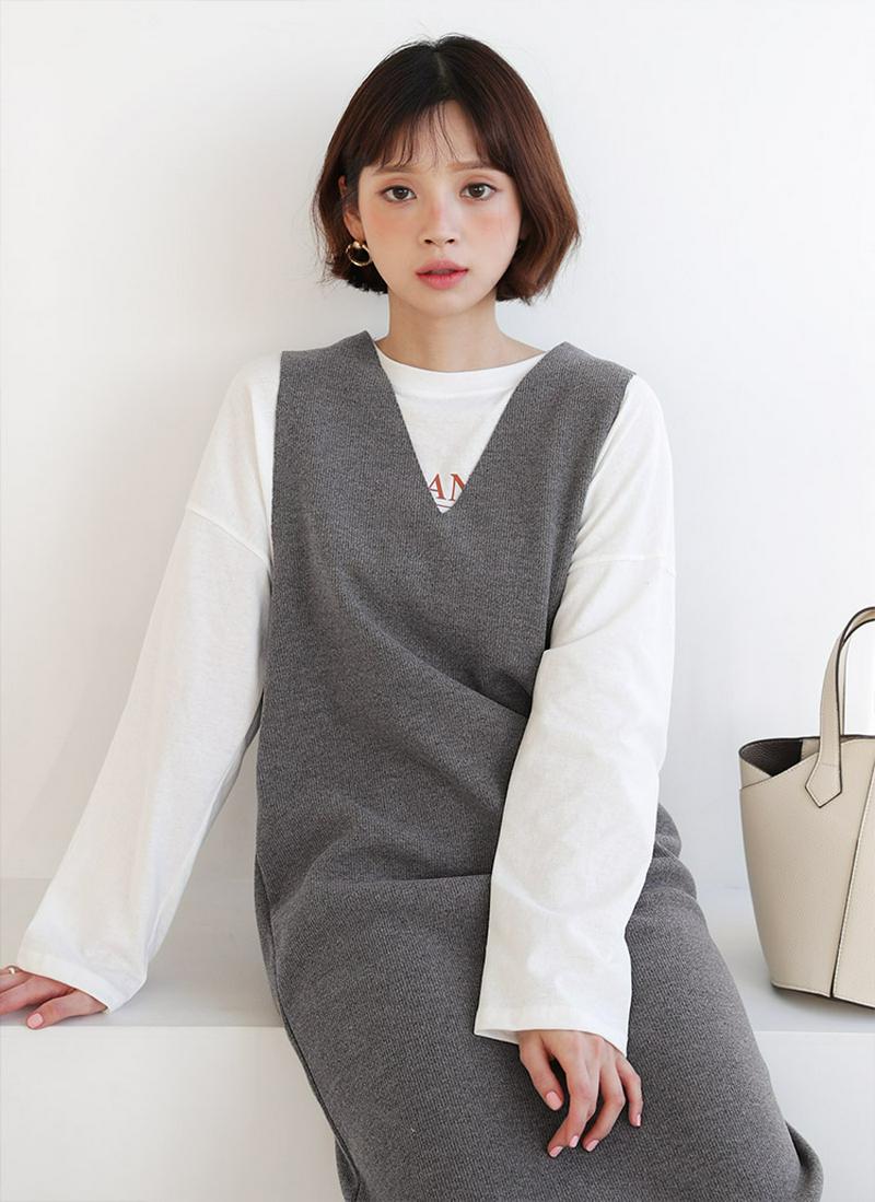 Vネックスリーブレスワンピース・全3色