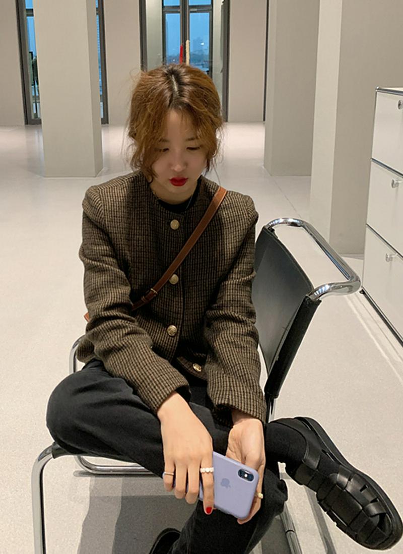 ラウンドネックジャケット(チェック)