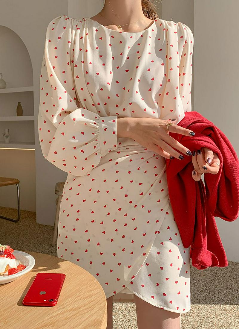 ハート柄ミニラップワンピース