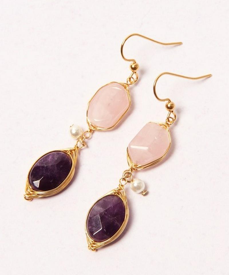 【2月誕生石】K14GF アメジスト×ローズクォーツピアス