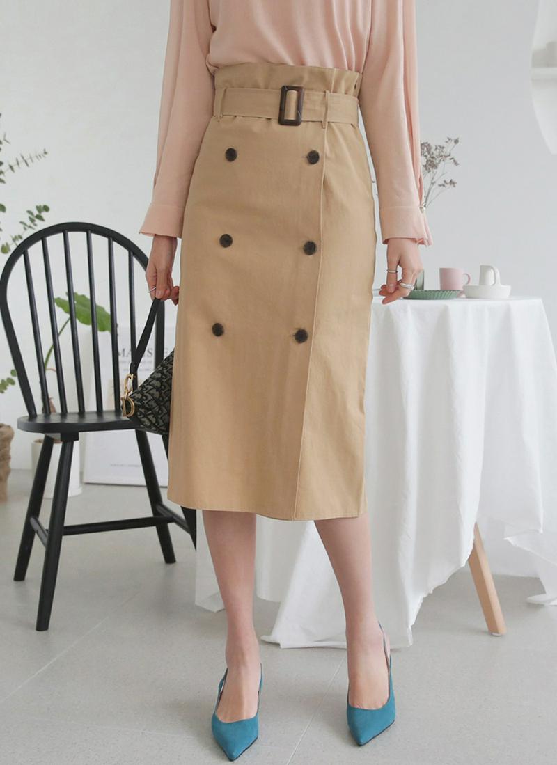 ベルト付ダブルボタンスカート・全2色