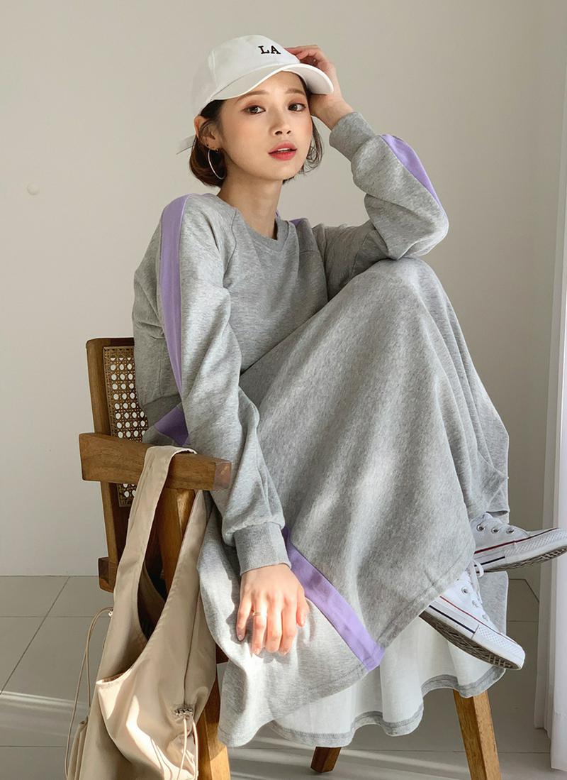 配色スウェットワンピース・全2色