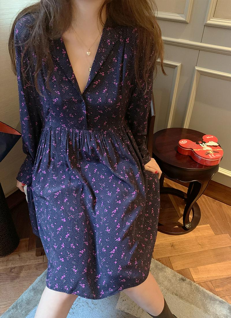 開襟パターンワンピース(ネイビー)