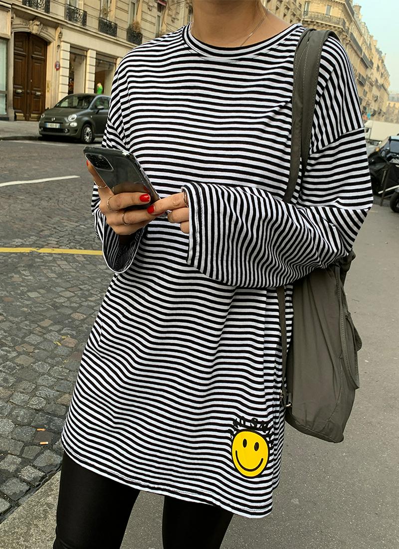 スマイルボーダースリットTシャツ