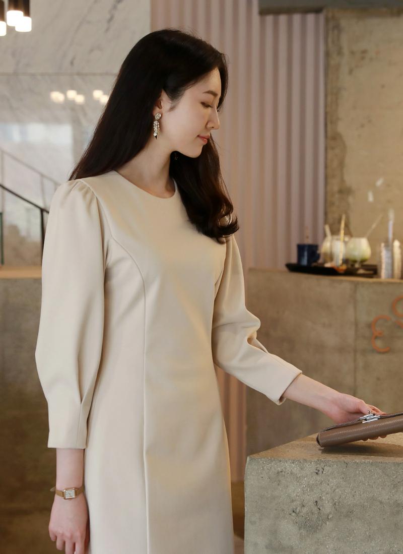 裏起毛パフスリーブワンピース