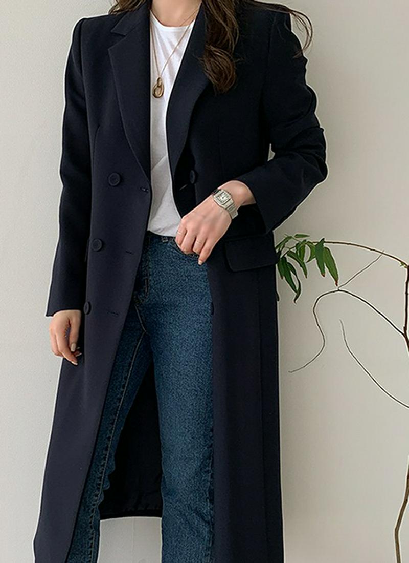 ダブルボタンロング丈ジャケット(ネイビー) 
