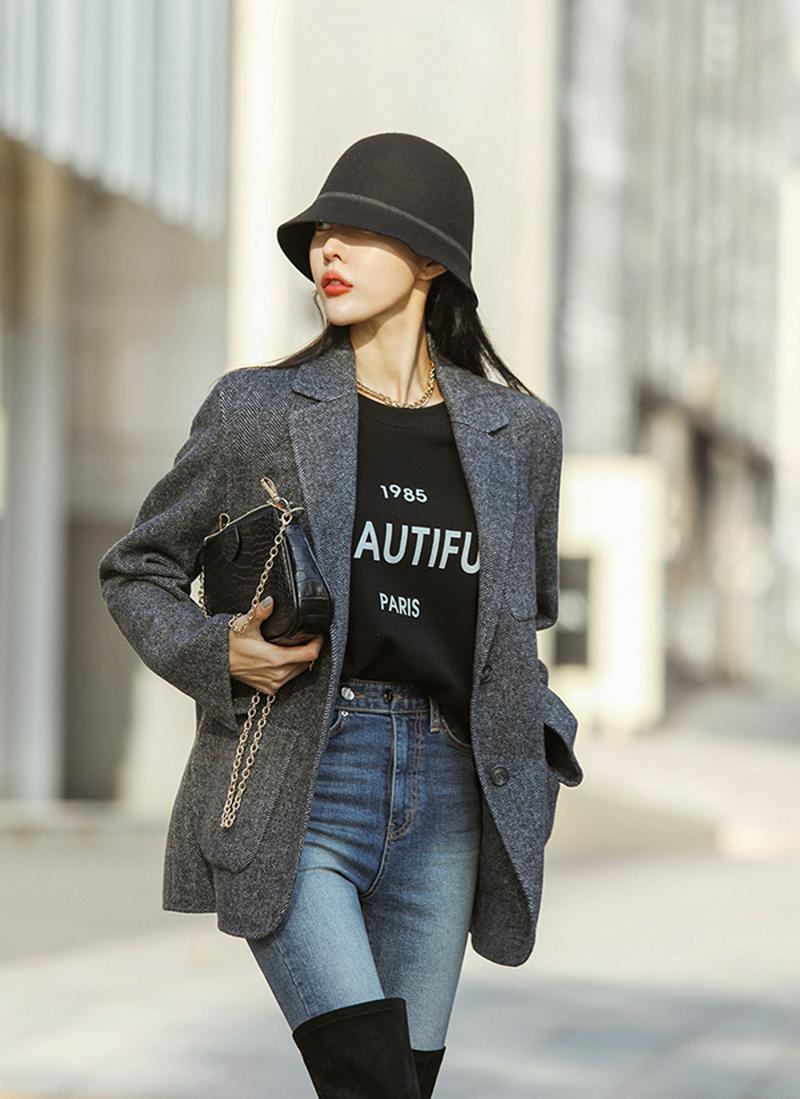 ベルト付ヘリンボーンジャケット