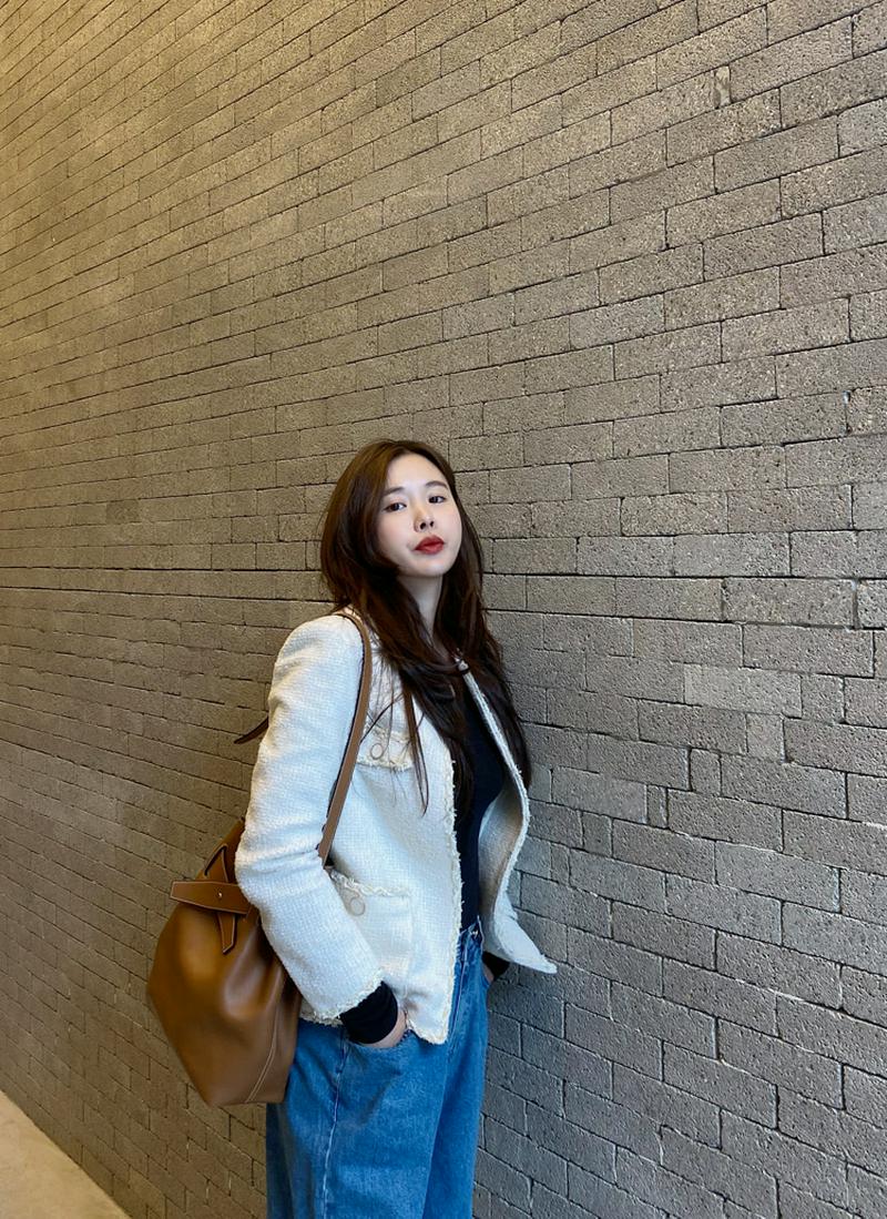 アルパカ混ノーカラージャケット