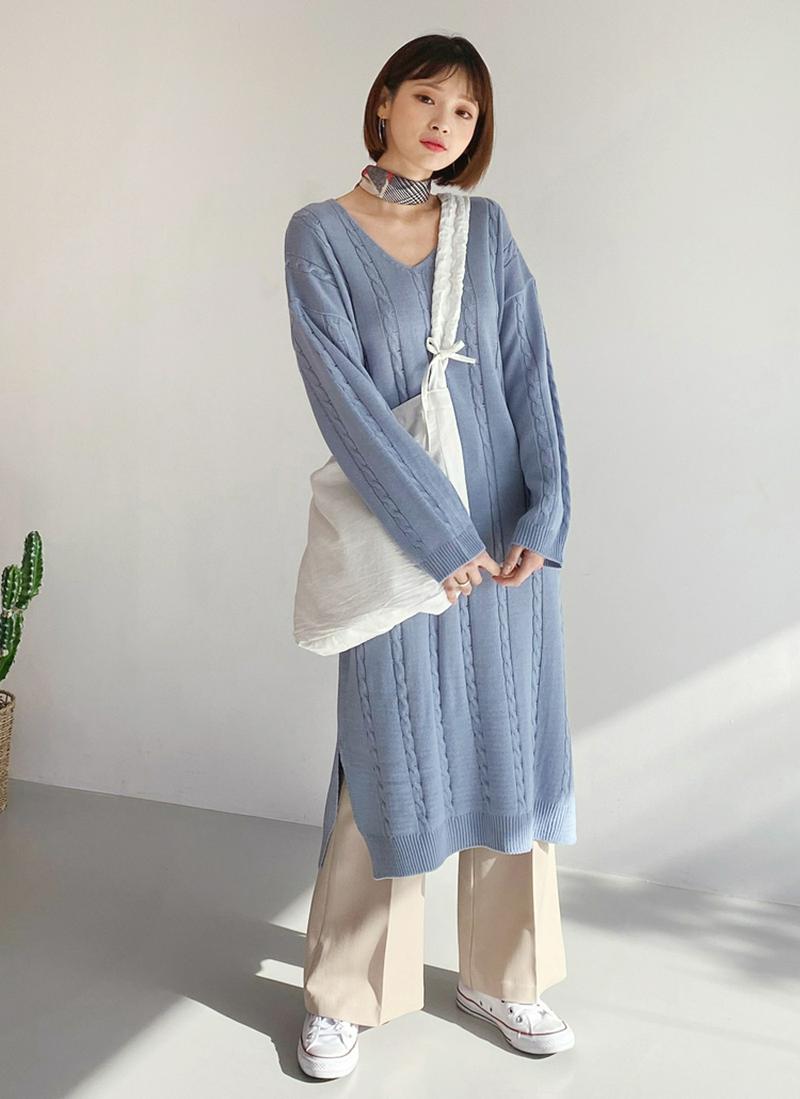 ストラップ付ツイストニットワンピース・全4色