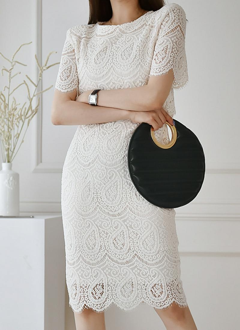 ハーフスリーブレースワンピース