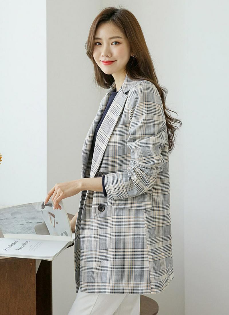 チェック柄ダブルボタンジャケット