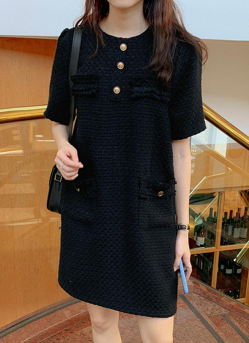 半袖ツイードワンピース