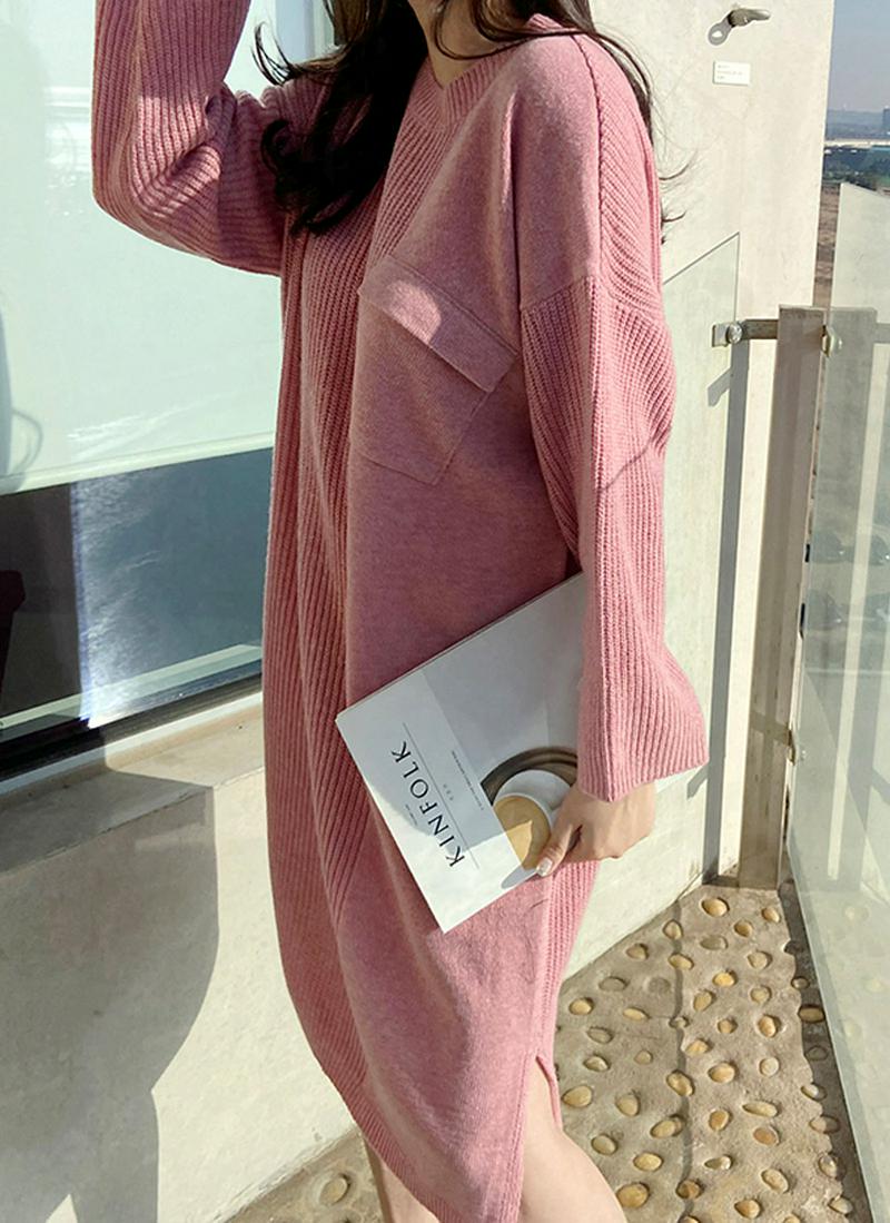 フラップポケットニットワンピース