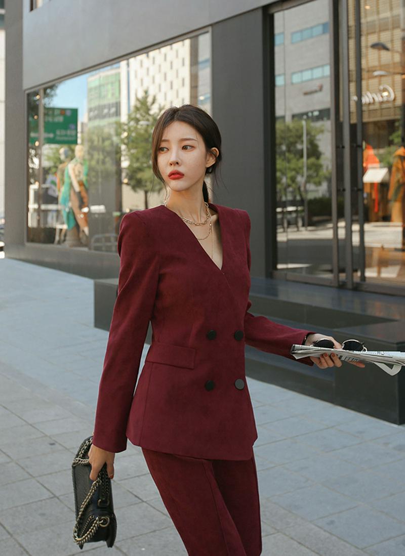 ノーカラーダブルボタンジャケット