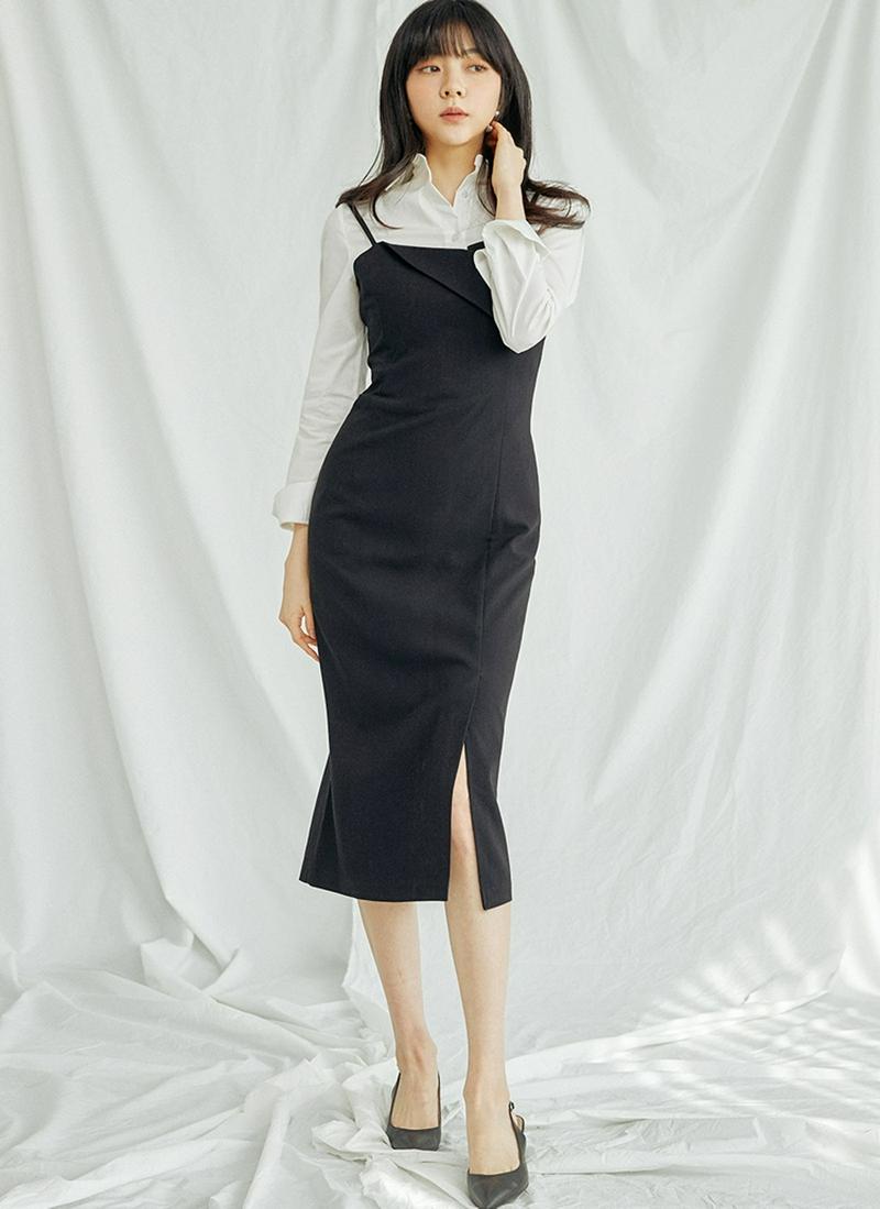 フロントフラップビスチェワンピース(ブラック)