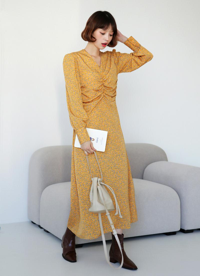 シャーリング花柄ワンピース・全2色