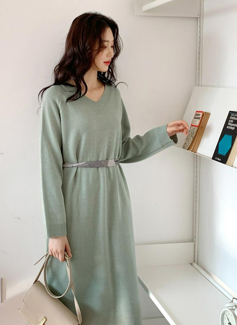 Vネックニットワンピース・全3色