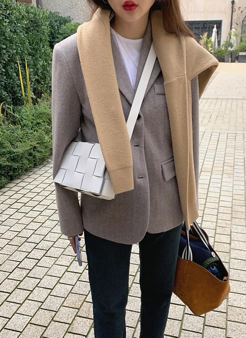 フラップポケットウール混ジャケット(グレーブラウン)