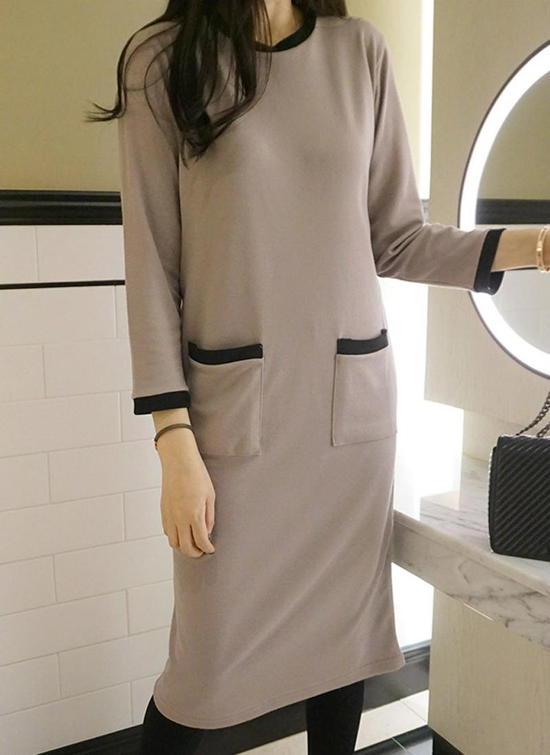 フロントポケット配色ワンピース